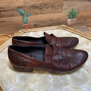 Khrio brown leather loafers studded embellished women’s 37 US 6.5 academia